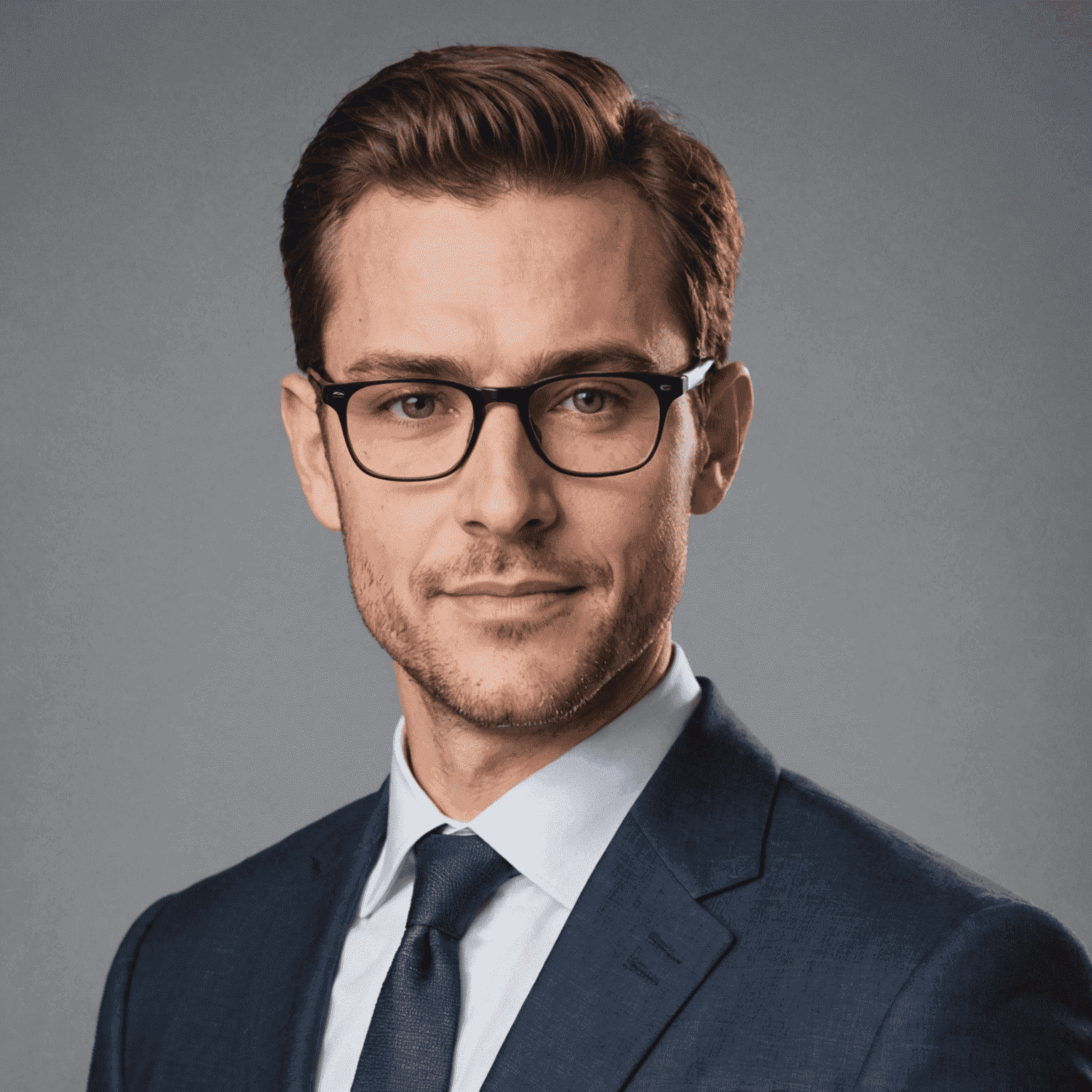 Headshot of the lead author, a professional-looking man in his 30s wearing glasses and a suit