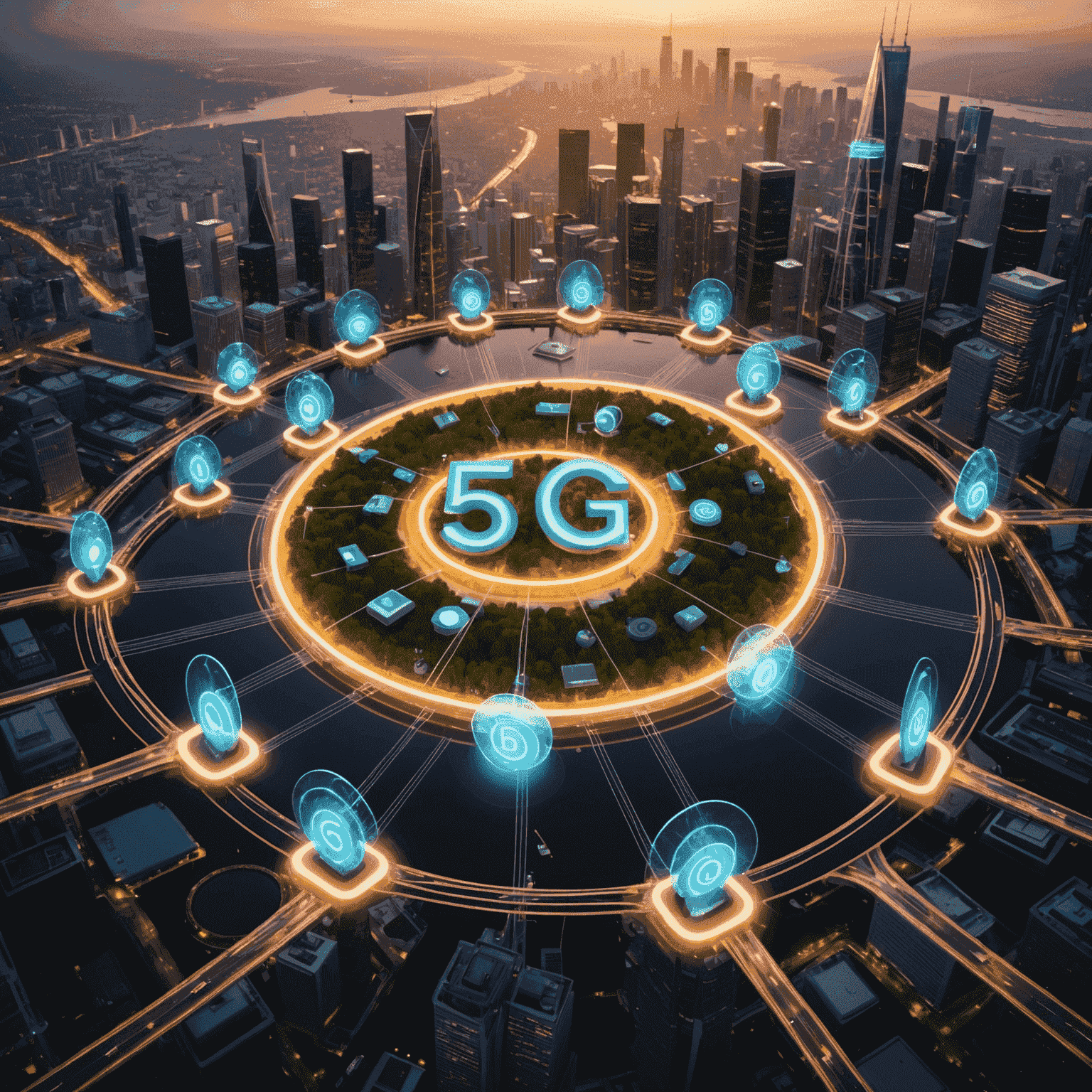 A visual representation of 5G networks, showcasing the interconnectivity of devices and the potential for faster, more reliable connections.